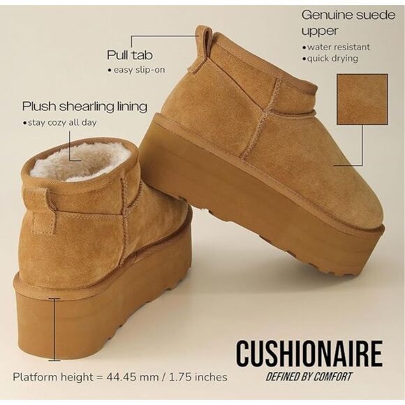 Cushionaire Hippy Women’s Suede Platform Ankle Boots Chestnut Size 8 New - Picture 8 of 9